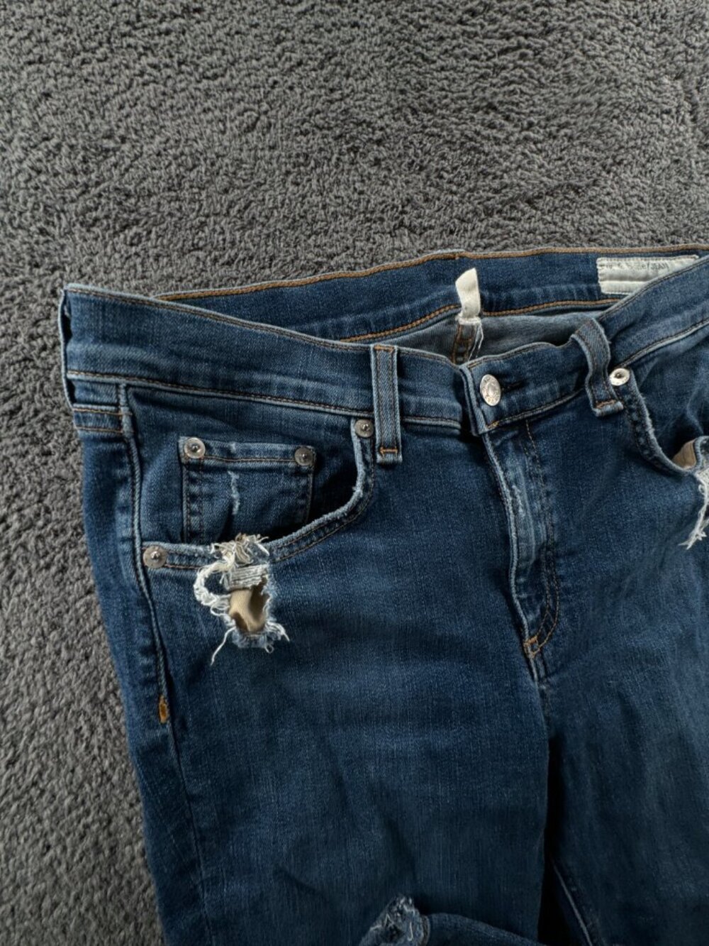 Rag & Bone Skinny Jeans Women Size 31 Medium Wash Stretch Blue Denim Distress - Picture 12 of 16